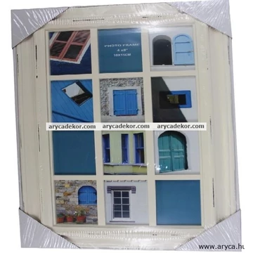 Krém színű műanyag képkeret 12 db 10 x 15 cm-es kép számára.