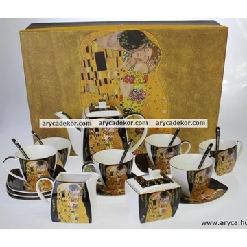 Porcelán nagy szett, díszdobozban, Klimt, fekete