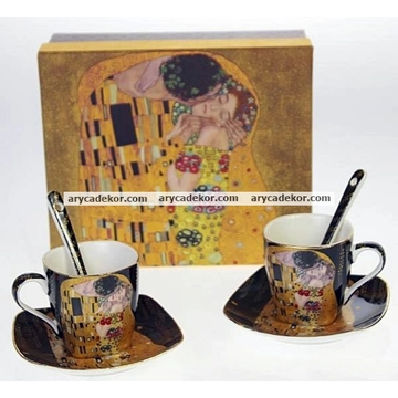 Porcelán eszpresszó szett díszdobozban, Klimt, fekete 