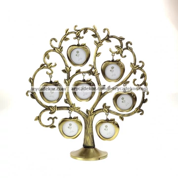 Családfa keret, 7 db 3x3 cm-es kép, arany, 27x25 cm