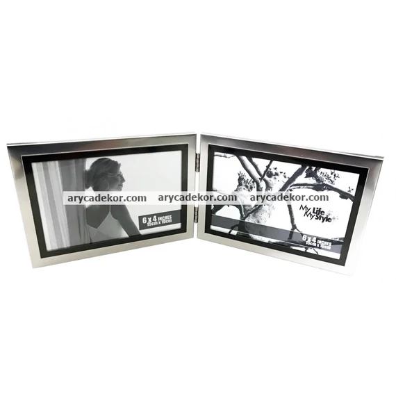 Alumínium fém dupla fényképtartó 15x10  cm