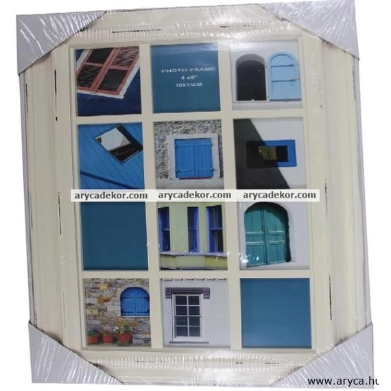 Krém színű műanyag képkeret 12 db 10 x 15 cm-es kép számára.