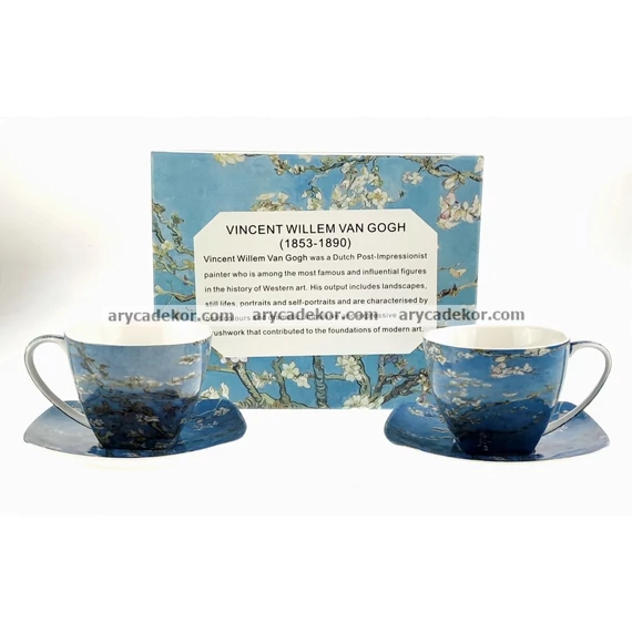 Porcelán bögre szett alátétekkel Van Gogh : Virágzó mandulaágak mintával 250 ml