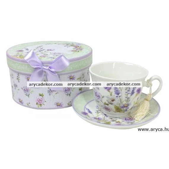 Porcelán teáscsésze+csészealj díszdobozban