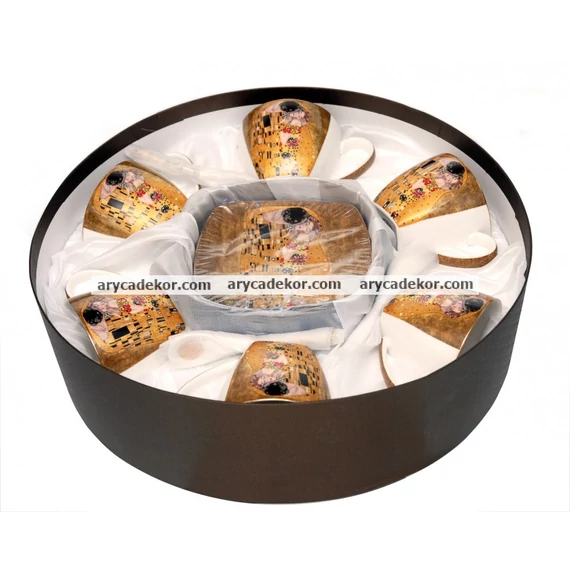 Klimt porcelán csészék kiskanállal, díszdobozban
