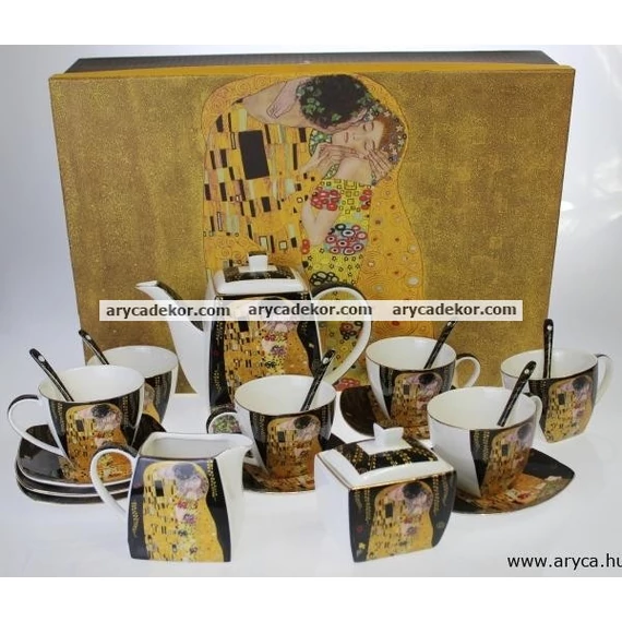Porcelán nagy szett, díszdobozban, Klimt, fekete