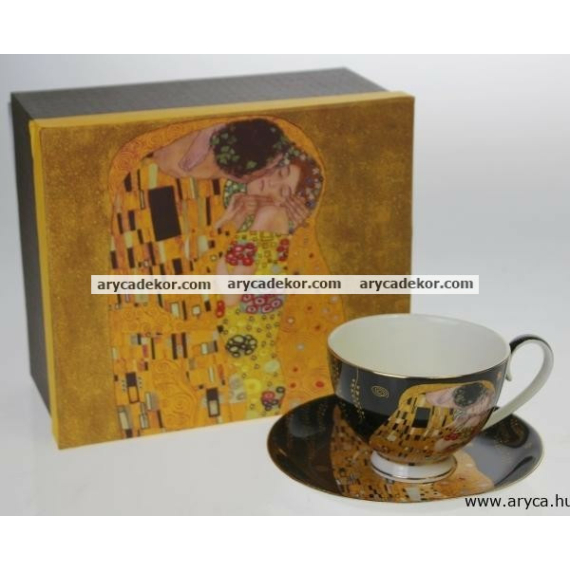 Porcelán csésze és csészealj, Klimt, fekete 