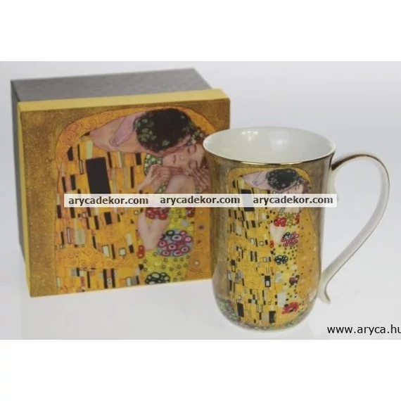 Porcelán bögre, Klimt, barna, magas 