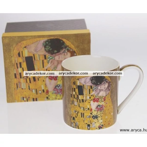 Porcelán bögre, Klimt, fekete, nagy 