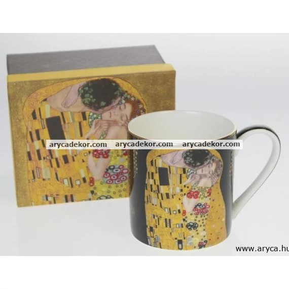 Porcelán bögre, Klimt, fekete, nagy 