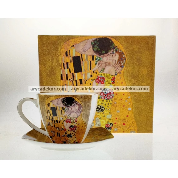 Porcelán bögre alátéttel Klimt mintával 250 ml