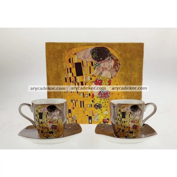 Porcelán eszpresszó szett szürke Klimt mintával 90 ml