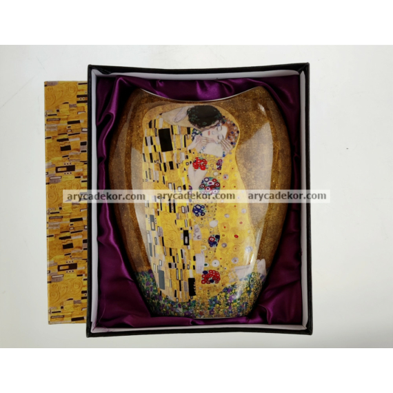 Porcelán váza Klimt mintával, belül liladíszcsomagolásban 25 cm