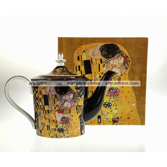 Porcelán teáskanna fekete Klimt mintával