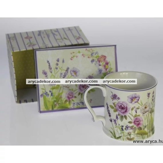 Levendulás porcelán bögre, közepes