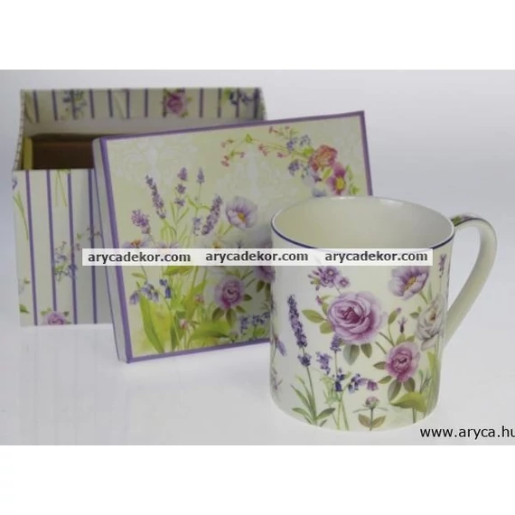 Levendulás porcelán bögre, nagy 6dl.