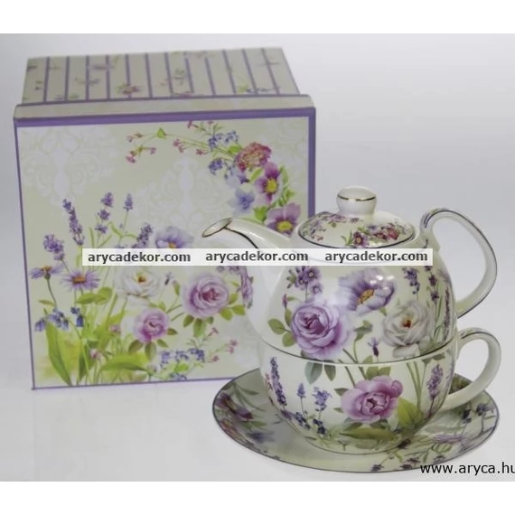 Levendulás porcelán bögre és kanna szett