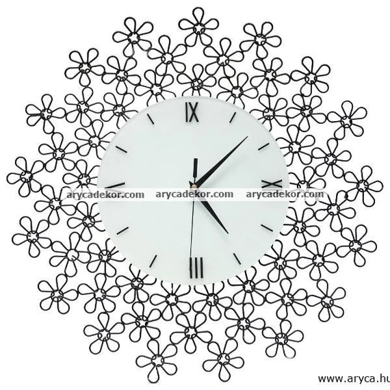 Falióra fém, virág díszítéssel 46 cm átmérőjű.
