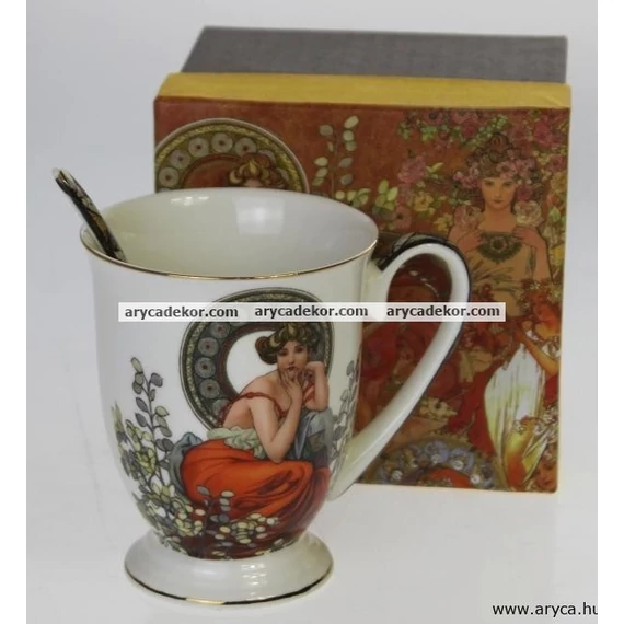 Porcelán csésze kiskanállal, Mucha