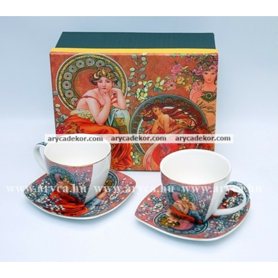 Alfons Mucha porcelán 2 db-os teáskészlet díszdobozban 