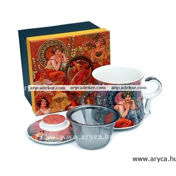 Alfons Mucha porcelán bögre szűrővel díszdobozban
