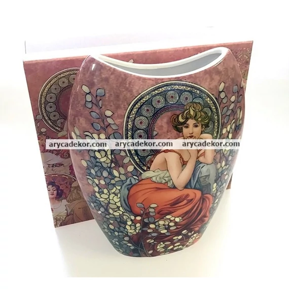 Alfons Mucha porcelán váza díszdobozban