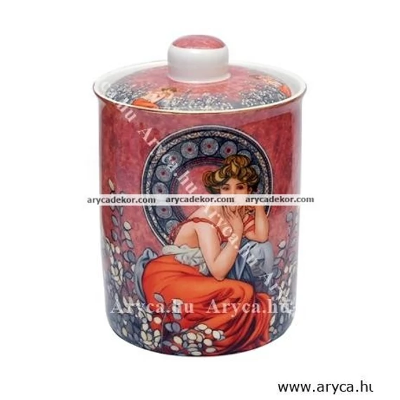 Alfons Mucha porcelán konyhai tároló díszdobozban