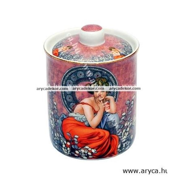 Alfons Mucha porcelán konyhai tároló díszdobozban