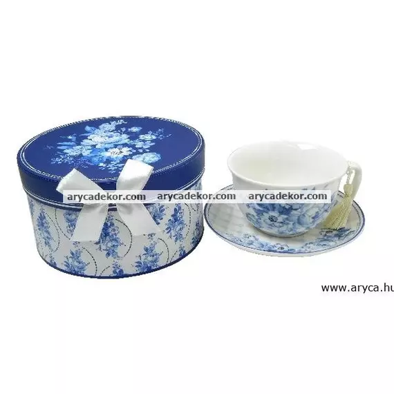 Porcelán teáscsésze+csészealj díszdobozban 