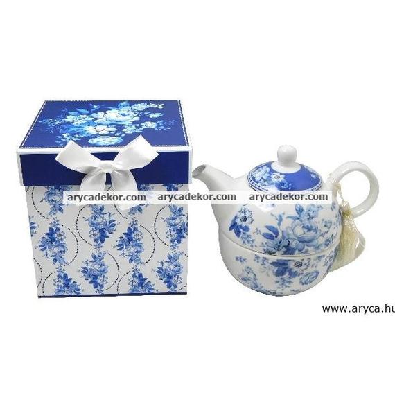 Porcelán teáscsésze+teáskanna szett díszdobozban 