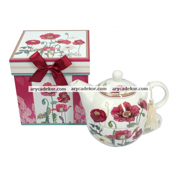 Porcelán teáscsésze+teáskanna szett díszdobozban 